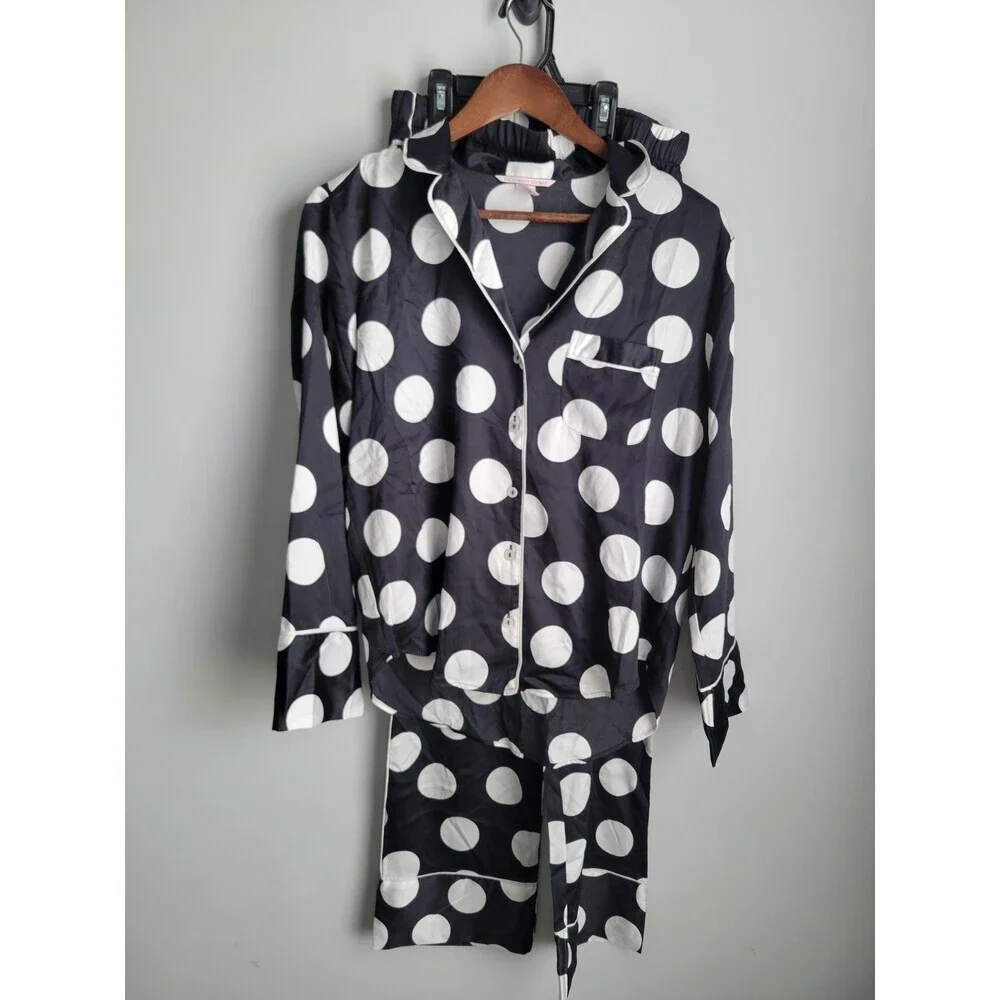 Victoria's Secret Satin Polka Dot Pajama Set Black And White XS
